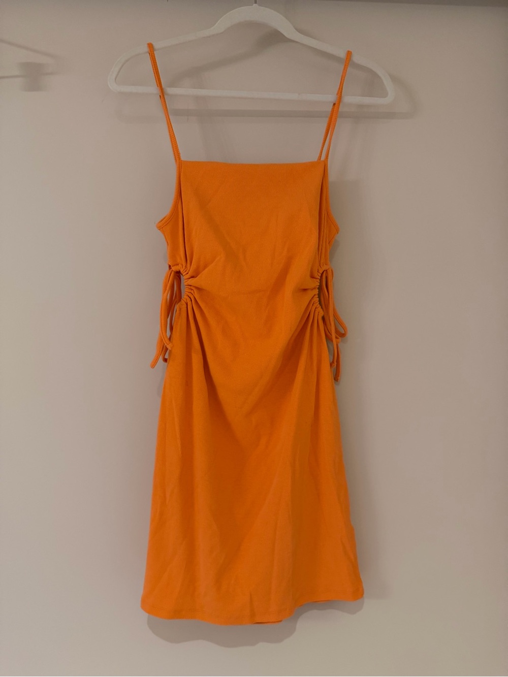 Zara Bright Orange Spaghetti-Strap Midi Dress with Side Ties and Cut Outs